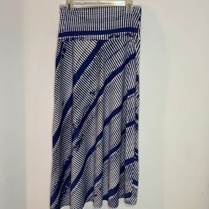 Sunny Leigh Blue & White Geometric Stripe Knit Maxi Skirt